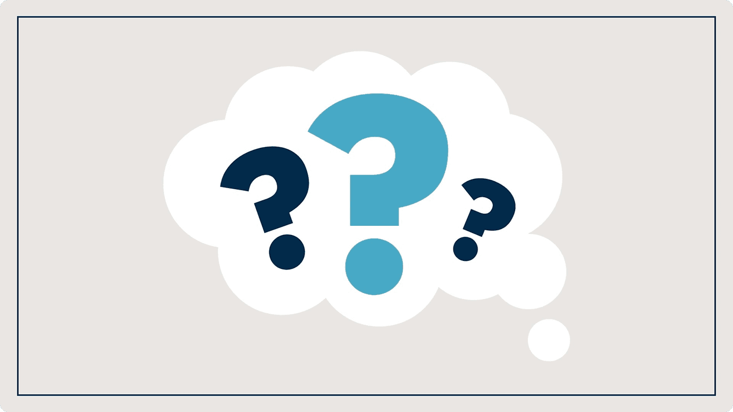 Question marks inside a thinking bubble